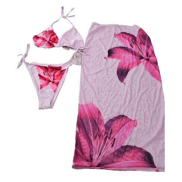 Zaful Pink Floral Print Halter Women's Bikini Swim Suit Set Size XL - Picture 1 of 9